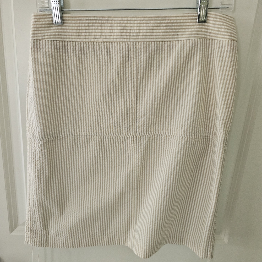 Violetta Seersucker Tan and White Skirt | Size 6